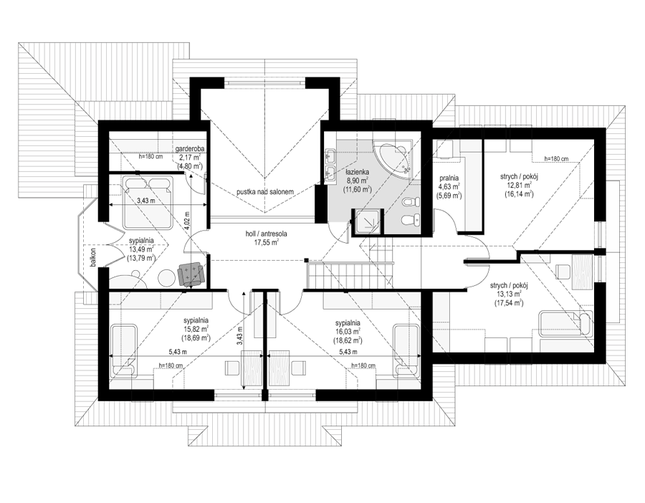 Rzut poddasza POW. 124,4 m²
