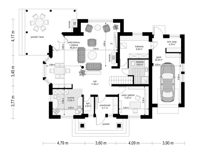 Rzut parteru POW. 127,1 m²