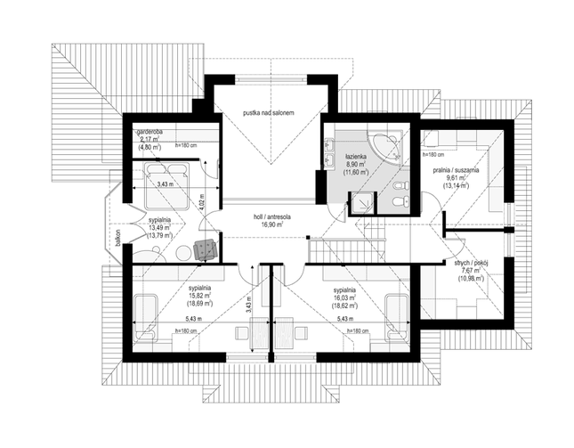Rzut poddasza POW. 108,5 m²