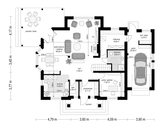 Rzut parteru POW. 127,1 m²
