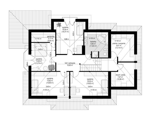 Rzut poddasza POW. 126,9 m²