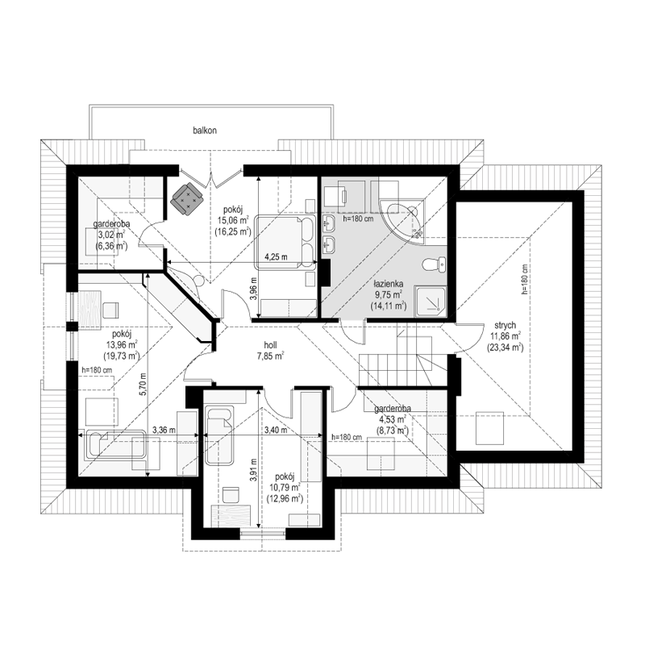 Rzut poddasza POW. 109,3 m²