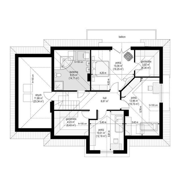 Rzut poddasza POW. 109,3 m²