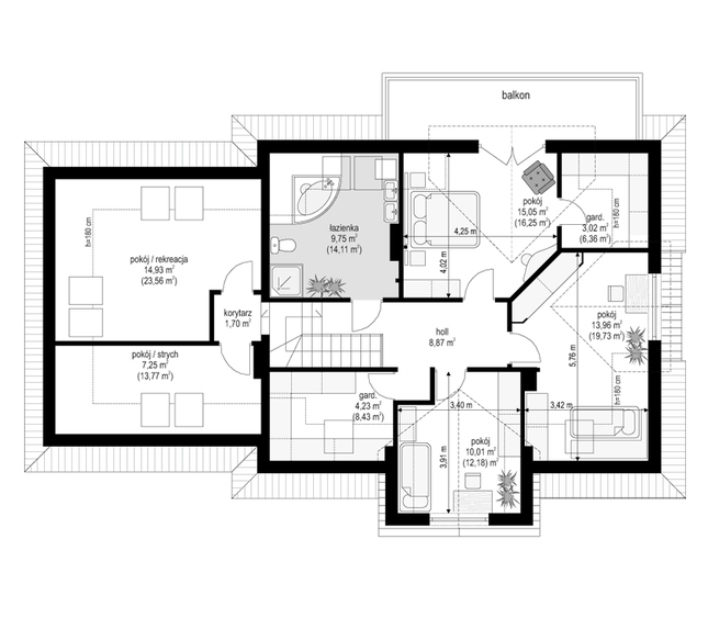 Rzut poddasza POW. 123,3 m²