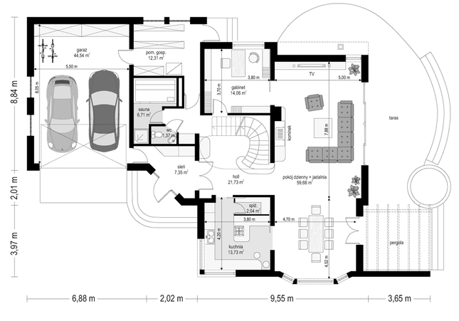 Rzut parteru POW. 183,5 m²
