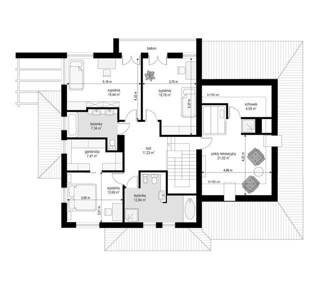 Rzut poddasza POW. 116,4 m²