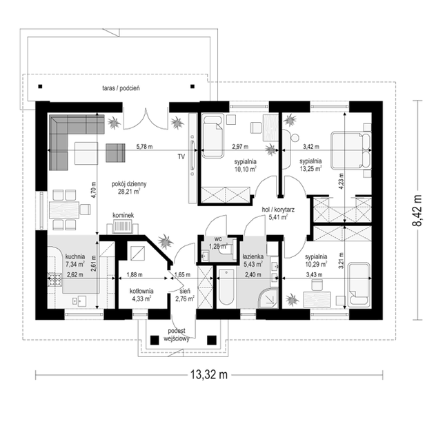 Rzut parteru lustro POW. 88,4 m²