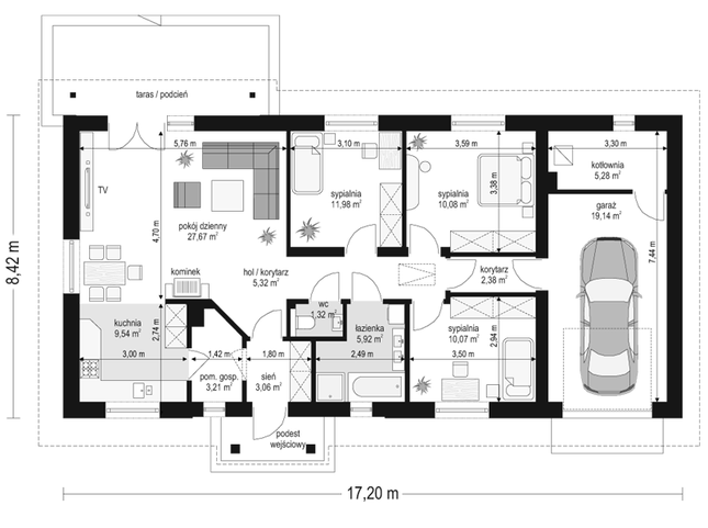 Rzut parteru POW. 115,0 m²