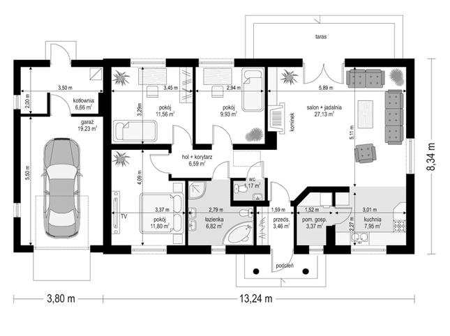 Rzut poddasza POW. 115,7 m²