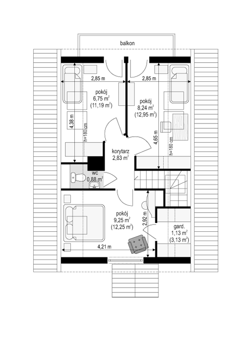Rzut poddasza POW. 43,2 m²