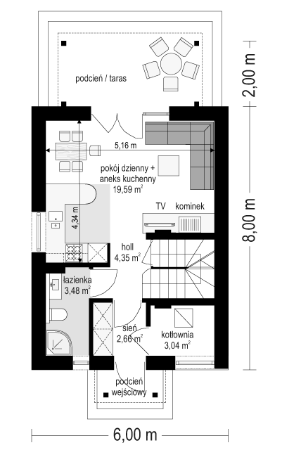 Rzut parteru POW. 33,1 m²