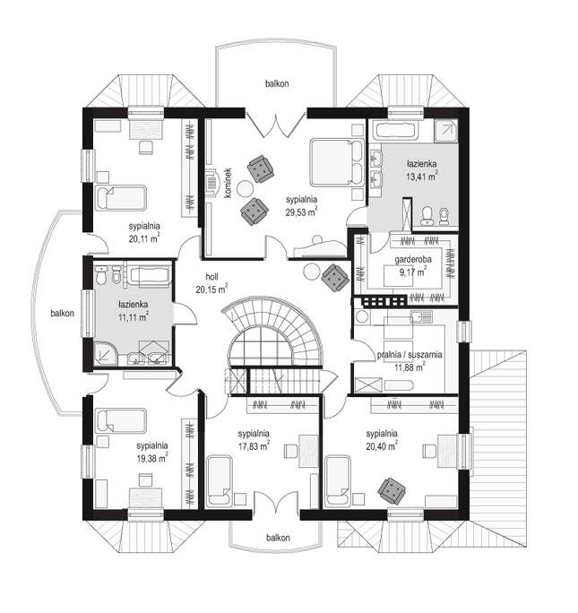 Rzut piętra POW. 173,0 m²