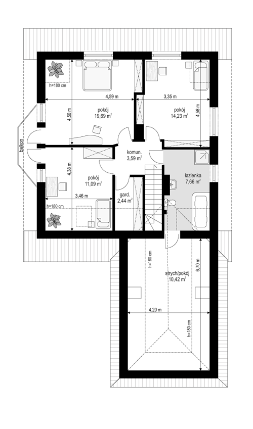 Rzut poddasza POW. 69,1 m²