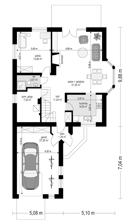 Rzut parteru lustro POW. 104,7 m²