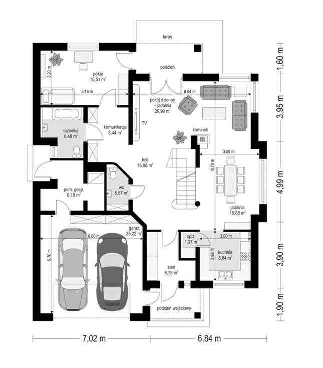 Rzut parteru POW. 139,1 m²