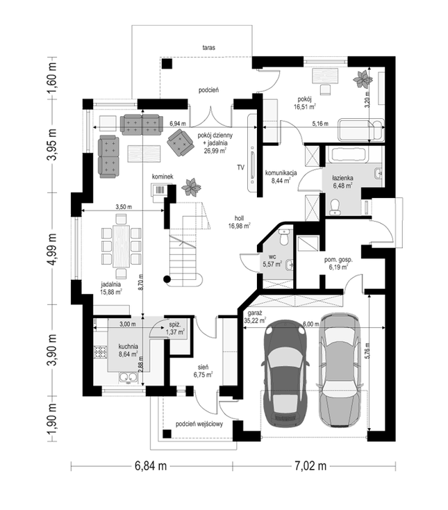 Rzut parteru lustro POW. 139,1 m²