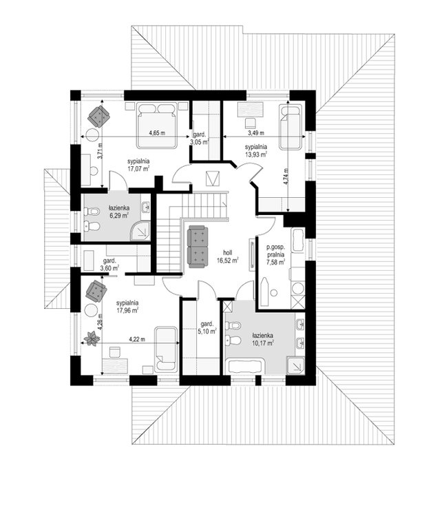 Rzut piętra lustro POW. 101,3 m²
