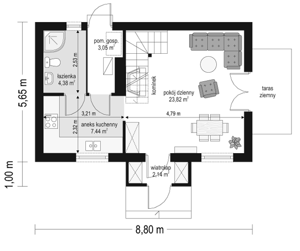Rzut parteru POW. 40,8 m²