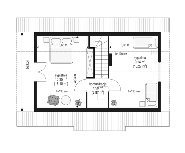 Rzut poddasza POW. 37,2 m²