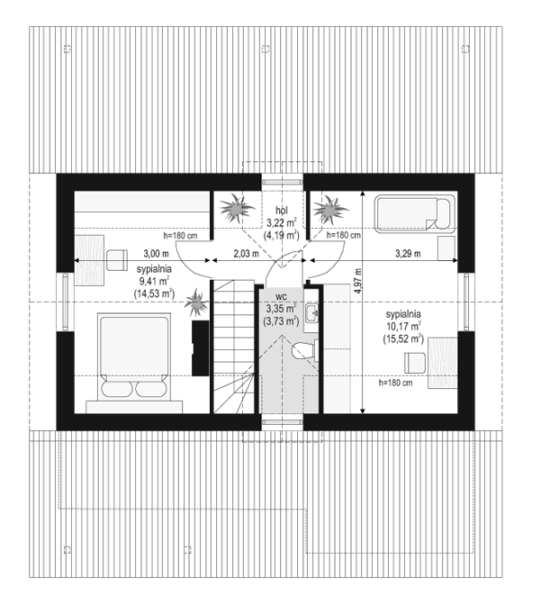 Rzut poddasza POW. 38,0 m²