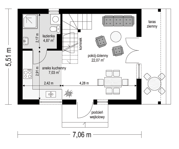 Rzut parteru POW. 34,0 m²