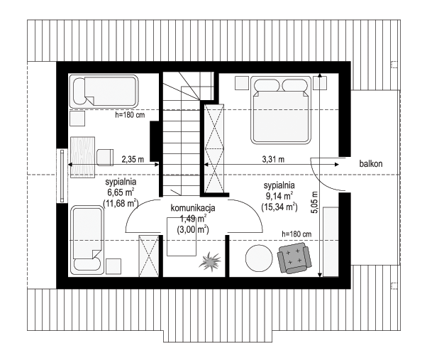 Rzut poddasza POW. 30,0 m²