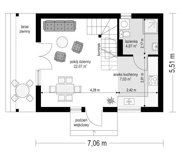 Rzut parteru lustro POW. 34,0 m²
