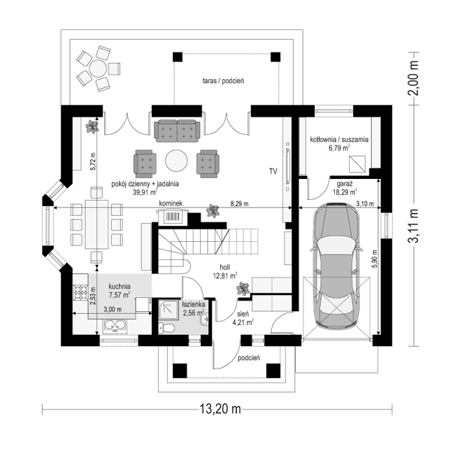 Rzut parteru POW. 92,1 m²