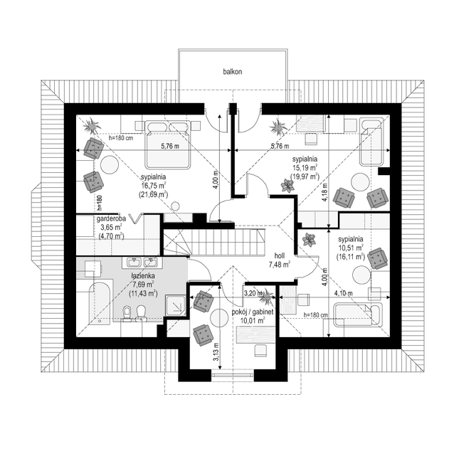 Rzut poddasza POW. 91,4 m²