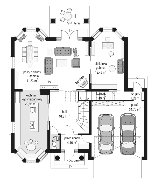 Rzut parteru POW. 141,3 m²