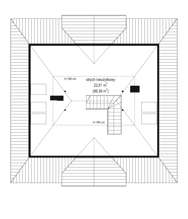 Rzut strychu: Do indywidualnej adaptacji POW. 0,0 m²