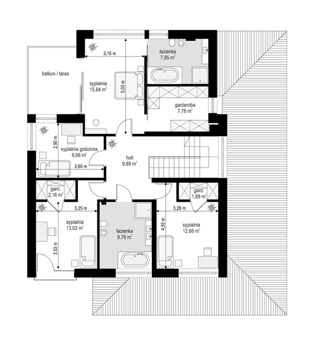 Rzut piętra POW. 90,5 m²
