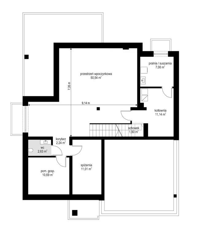 Rzut piwnicy POW. 97,1 m²