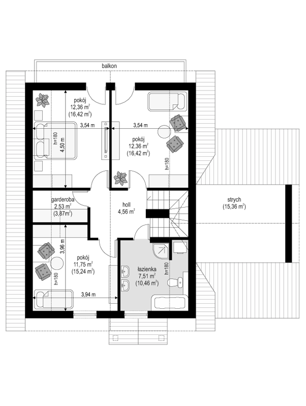 Rzut poddasza POW. 82,3 m²