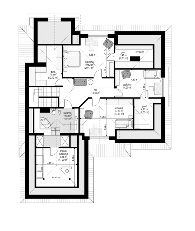 Rzut piętra POW. 129,7 m²