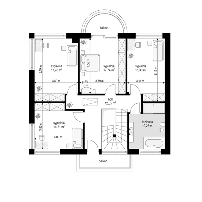 Rzut piętra POW. 87,4 m²