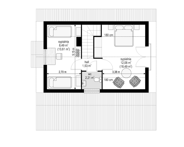 Rzut poddasza POW. 35,8 m²