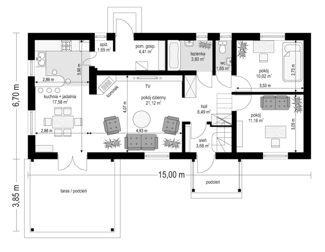 Rzut parteru POW. 81,6 m²