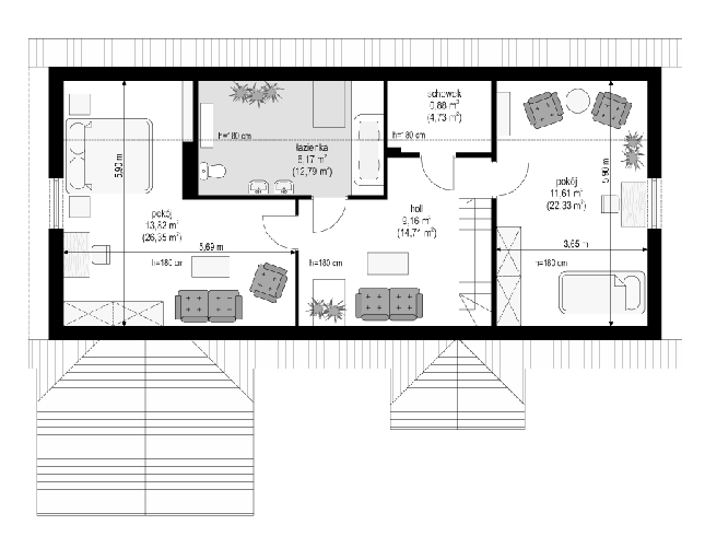 Rzut poddasza POW. 80,9 m²