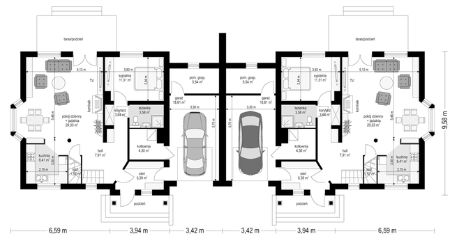 Rzut parteru POW. 99,8 m²