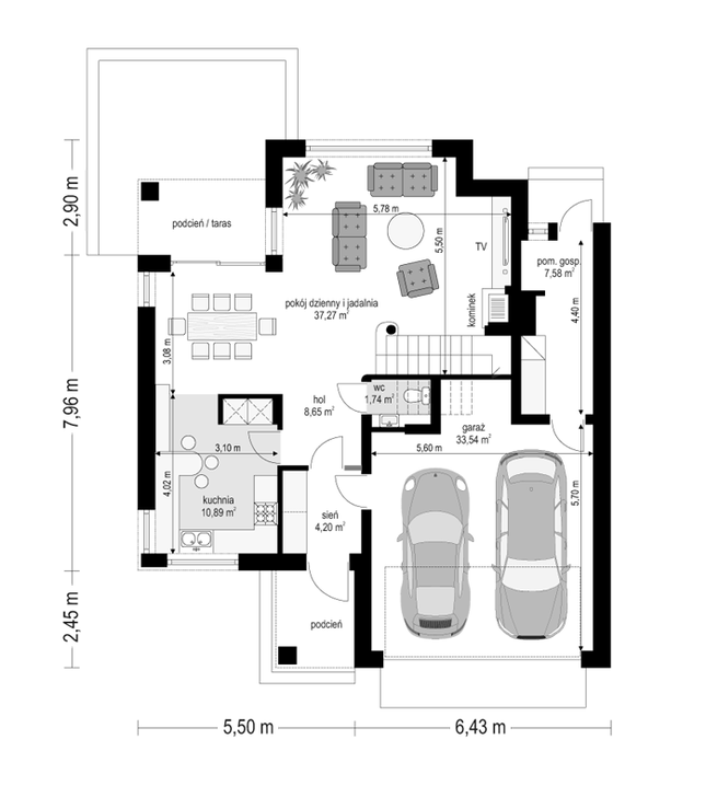 Rzut parteru POW. 103,9 m²