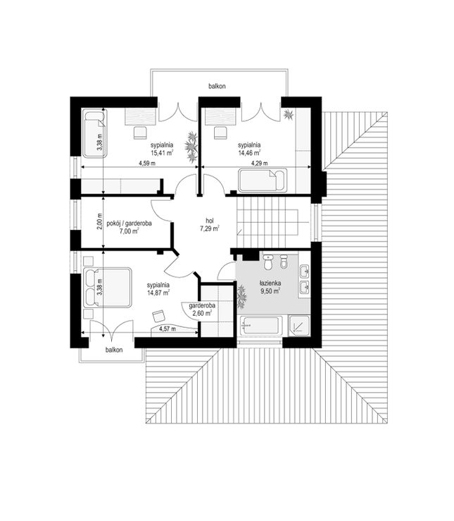 Rzut poddasza POW. 71,1 m²