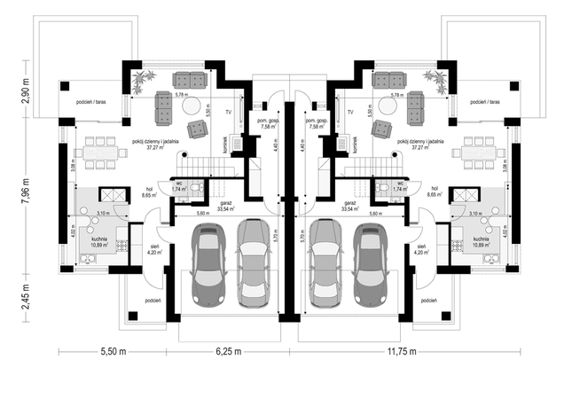 Rzut parteru POW. 103,9 m²