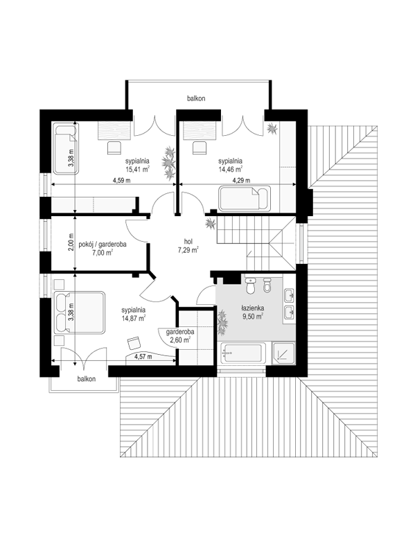 Rzut piętra POW. 71,1 m²