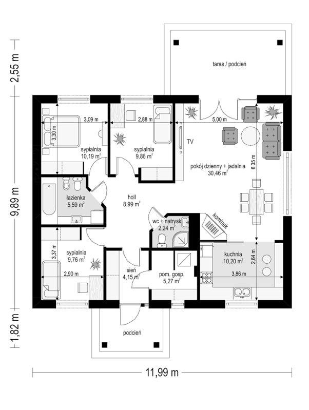 Rzut parteru POW. 96,7 m²