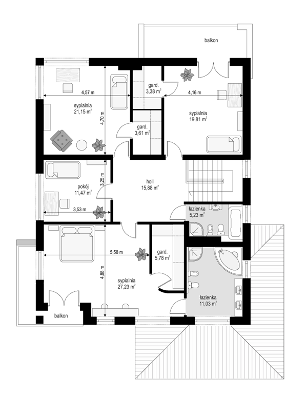 Rzut piętra POW. 124,6 m²
