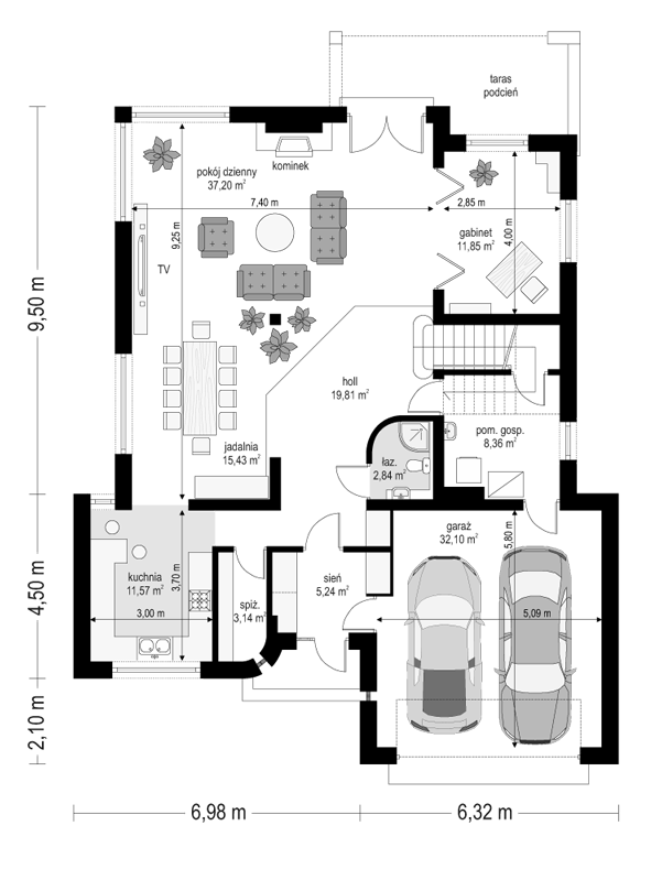 Rzut parteru POW. 147,5 m²