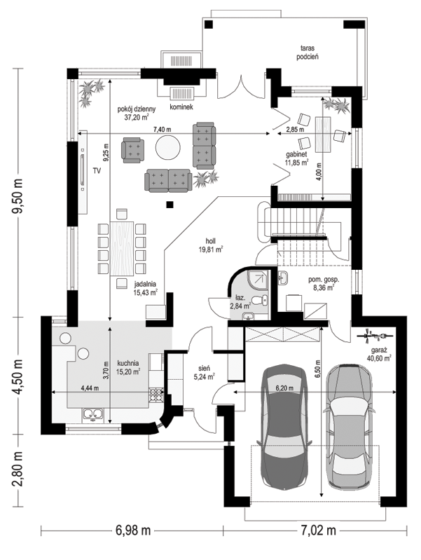 Rzut parteru POW. 156,5 m²
