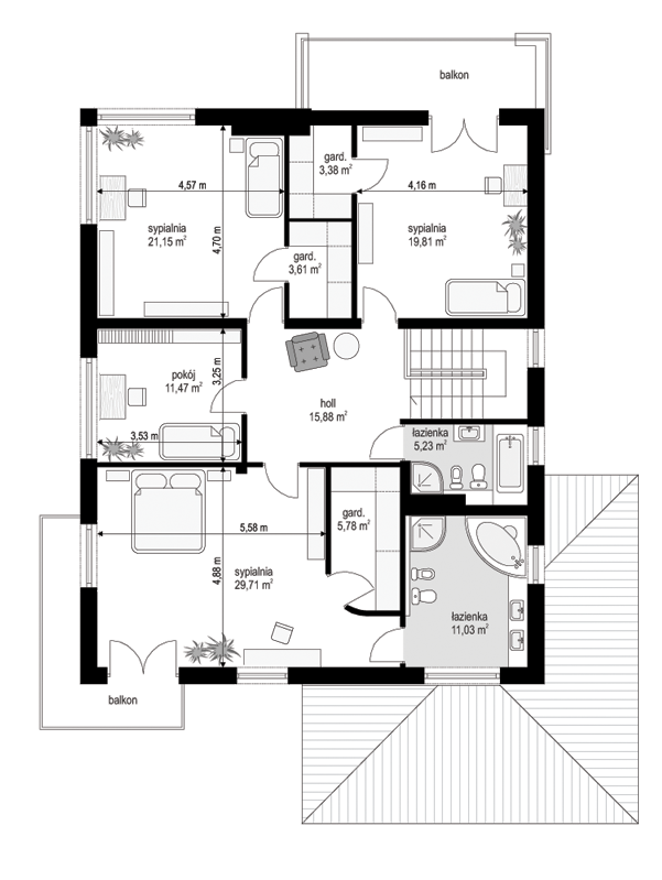 Rzut piętra POW. 127,1 m²
