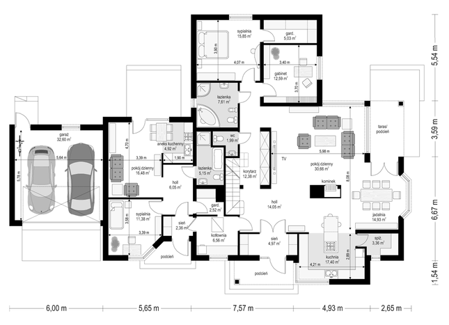 Rzut parteru POW. 228,8 m²